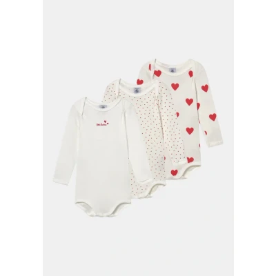 Afbeelding van Petit Bateau Bodysuit (3 stuks) voor babymeisjes, 00 wit rood, 3 Maanden