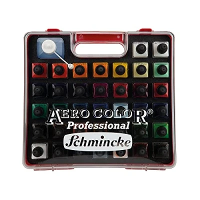 Afbeelding van Schmincke AERO COLOR Professional kunststof etui, 37 x 28 ml fijne vloeibare acrylverf + CLEAN RAPID, 81 136 097, airbrush, acrylverf, mixed media, acrylinkt.