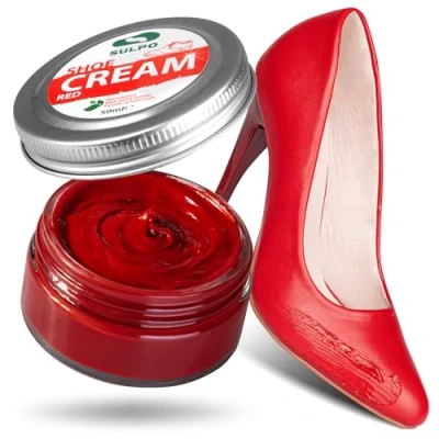 Afbeelding van SULPO Schoencrème zwart Shoe Cream Schoenpoetscrème Leercrème Leerbalsem glad leer Watergebasseerd Vernieuw de kleur Leerverzorging Echt en kunstleer 50 ml (rood)