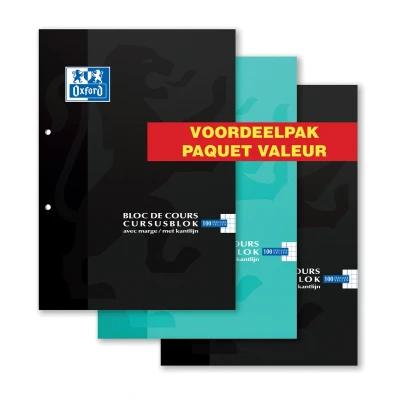 Afbeelding van Oxford Cursusblok Voordeelpak Van 3 Stuks, Geassorteerde Kleuren, Ft A4, 100 Vel, Geruit 5 Mm