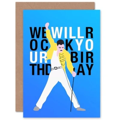 Afbeelding van Artery8 Birthday Rock Your Queen Blue Freddie For Him Her Blank Inside Greeting Card