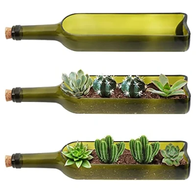 Afbeelding van Belle Vous 3 Stuks Glazen Wijnfles Vetplanten Bakken L32 x W7,1 cm Ovaal Uitgesneden Gedeelte Voor Planten, Bloemen, Cactussen, Bamboe, Tuin, Terrarium &amp; Doe het zelf Decoratie