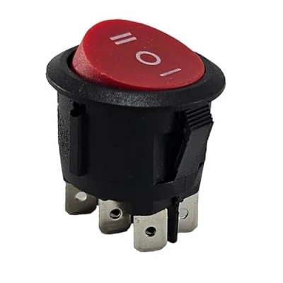 Afbeelding van Ronde tuimelschakelaar, 6 pins 250 V A, ON OFF ON, rode wip, onverlicht