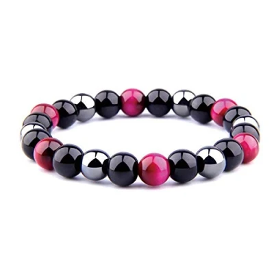 Afbeelding van UEUC armband met drievoudige bescherming tijgeroog, hematiet en zwarte obsidiaan kralen