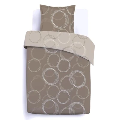 Afbeelding van Vision Lenny taupe beddengoed omkeerbaar dekbedovertrek 140 x 200 cm met 1 kussensloop voor eenpersoonsbed 100% katoen