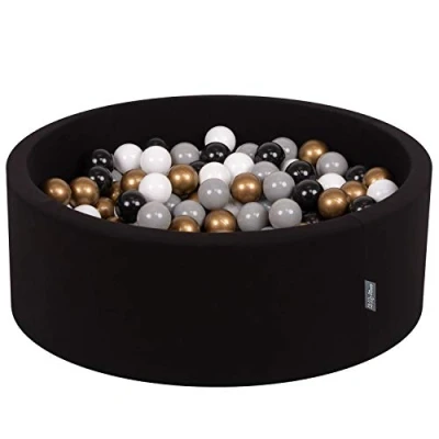 Afbeelding van KiddyMoon Schuim Ballenbak Voor Kinderen Met Ballen Ø 7 Cm Gemaakt In EU, Zwart:Wit Grijs Zwart Goud,90X30cm/200