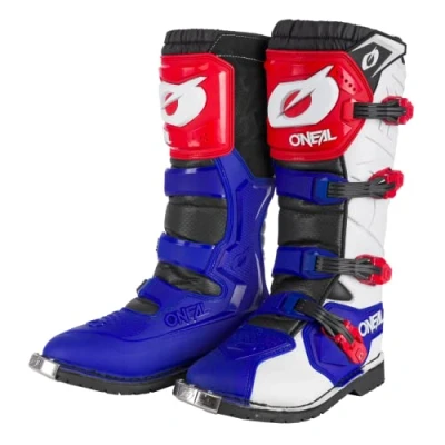 Afbeelding van O&#039;NEAL Motocross Laarzen Enduro Motorfiets Comfort door Air Mesh Insole, vier gespen, hoge kwaliteit synthetisch materiaal Rider Pro Volwassen Wit Rood Blauw Maat 45