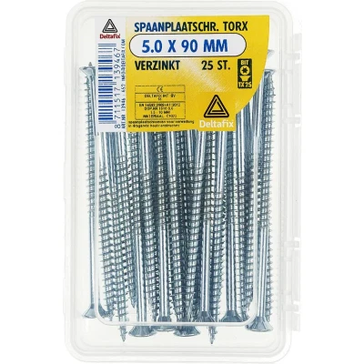 Afbeelding van Deltafix spaanplaatschroef platkop / torx met nibs type 17 snijpunt verzinkt 5.0 x 90 mm 25 st.
