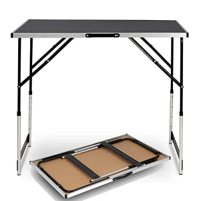 Afbeelding van eSituro Campingtafel, aluminium klaptafel, in hoogte verstelbaar, 100 x 60 73 94 cm, vouwtafel, picknicktafel, tafelblad van MDF, zwart