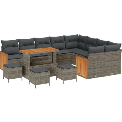 Afbeelding van vidaXL 13 delige Tuin Sofa Set met Kussens Grijs Poly Rattan Acacia