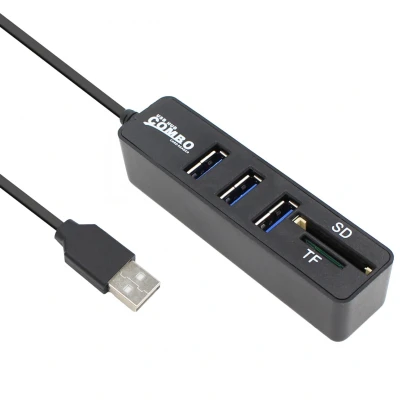 Afbeelding van USB hub 3 poorten Kaartlezer SD / T Flash Busgevoed Zwart Allteq