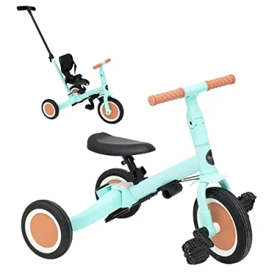 Afbeelding van Olmitos Gyro 5 in 1 meegroeiende babydriewieler kinderfiets van tot jaar driewieler fiets, met of zonder pedalen aanpasbaar en transformeerbaar (mintgroen)