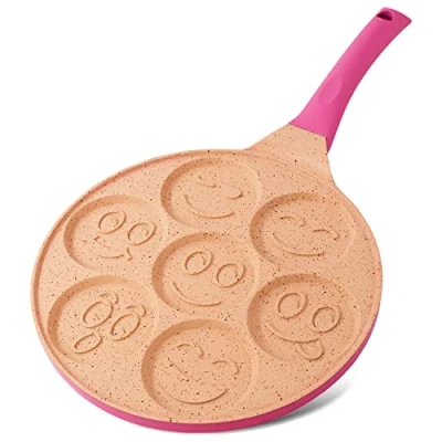 Afbeelding van 7 Hole Pancake Pan Lichtgewicht Gegoten Aluminium 26.6cm Inductie Frying Multifunctionele Pannenkoek Roze