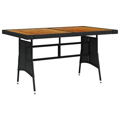 Afbeelding van vidaXL Tuintafel 130x70x72 cm poly rattan en massief acaciahout zwart, buitentafel, tuinmeubel, tafel, terrastafel, eettafel, tafel