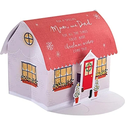 Afbeelding van Hallmark Kerstkaart voor mama en papa klassiek pop up 3D huisontwerp