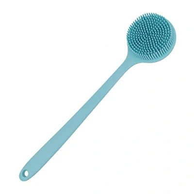 Afbeelding van DNC Siliconen rugschrobber voor douche zachte badborstel met lang handvat (blauw)