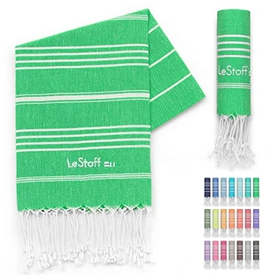 Afbeelding van LeStoff de traditionele Hamamdoek Strandlaken Badhanddoek Saunahanddoek Douchehanddoek Spa Sport Yoga Reizen 100% Biologisch Katoen. Duurzaam, natuurlijk, zacht en voorgewassen. (50 x 100 cm, Grass)