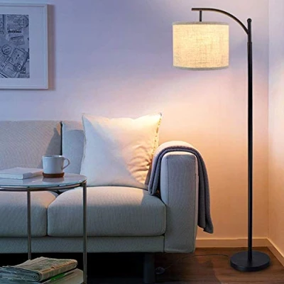 Afbeelding van Depuley Vloerlamp voor woonkamer, modern, nachtkastje, slaapkamer, E27, met lampenkap, linnenstof, verstelbare staande lamp, boog klassiek design, hoogte 153 mm, ledlamp kantoor