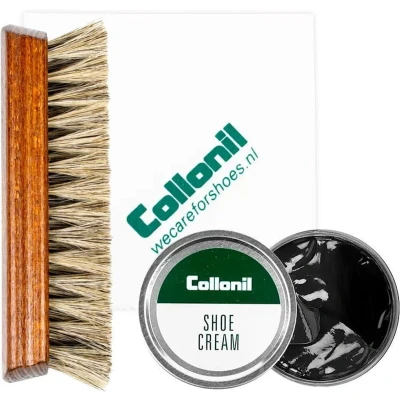 Afbeelding van Collonil Schoenpoets set 3 delig Shoe cream Poetsdoek Borstel Zwart