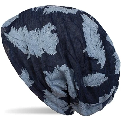 Afbeelding van styleBREAKER Beanie Cap met geweven verenpatroon, Slouch Longbeanie, Unisex 04024130, Farbe:Donkerblauw