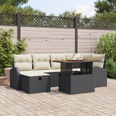 Afbeelding van vidaXL 7 delige Tuin Sofa Set met Kussens Zwart Poly Rattan