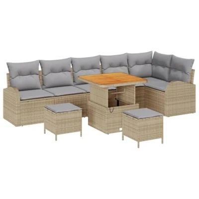 Afbeelding van vidaXL 9 Delige Tuin Sofa Set met Kussens Beige Poly Rattan Acacia
