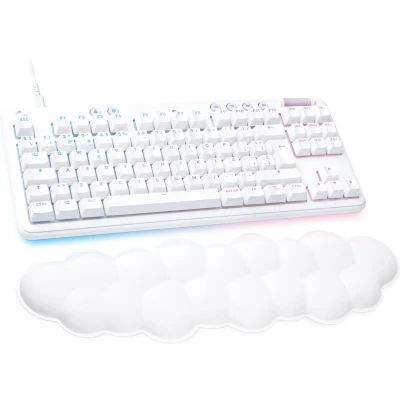 Afbeelding van Logitech G 713 Gaming toetsenbord met kabel verlichting LIGHTSYNC RGB, lineaire schakelaar (GX bruin) en handbeschermer voor toetsenbord, compatibel PC Mac, mistwit (white mist)