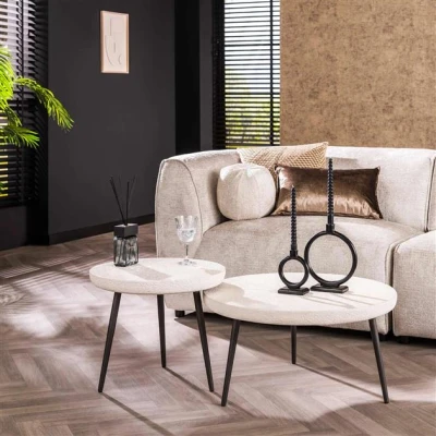 Afbeelding van Hoyz Collection Salontafel Flat Round Stone Marmer Composiet Set van 2