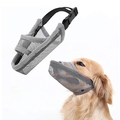 Afbeelding van Nylon muselix voor kleine en middelgrote honden, van luchtig drinkbaar net, huisdieren, anti bijt, blaf (grijs, M)