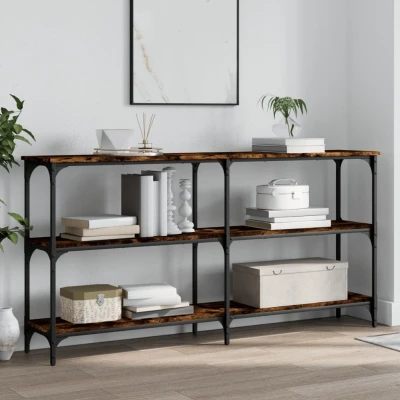 Afbeelding van Wandtafel 150x29x75 cm bewerkt hout gerookt eikenkleurig