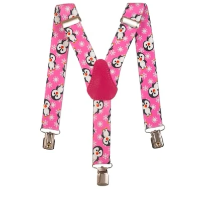 Afbeelding van Olata Y Vorm Elastische Bretels voor Kinderen met Pinguïn Design (1 5 Jaar) 2,5 cm. Roos