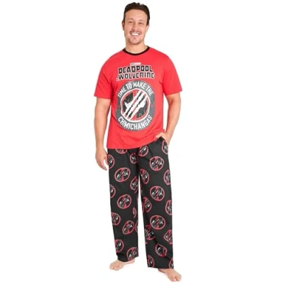 Afbeelding van Marvel Deadpool en Wolverine heren pyjamaset, zachte, comfortabele pyjama&#039;s loungewear cadeaus voor mannen, Rode Wolverine, S