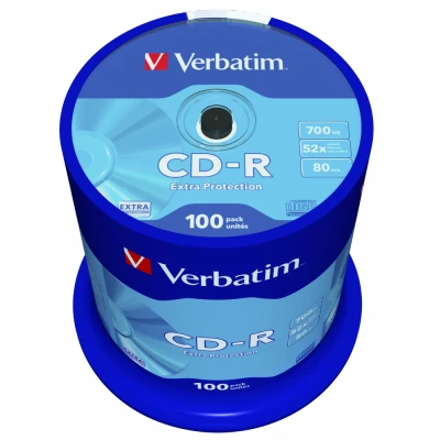 Afbeelding van CD R 80 Min/700 MB VERBATIM Extra Protection 52x Speed Cakebox 100 Stuks