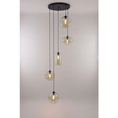 Afbeelding van EEF videlamp Hanglamp 5 lichts amberglazen 330cm