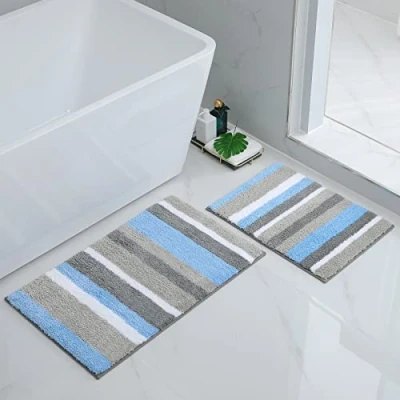 Afbeelding van Homaxy Antislip badmatset, 2 delig, microvezel, absorberend, zacht, hoogpolig, 40 x 60 cm + 50 80 cm, blauw/grijs