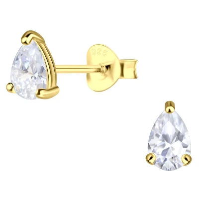 Afbeelding van JoyS Zilveren druppel oorbellen zirkonia 5 x 7 mm oorknoppen 14k goudplating / goldplated