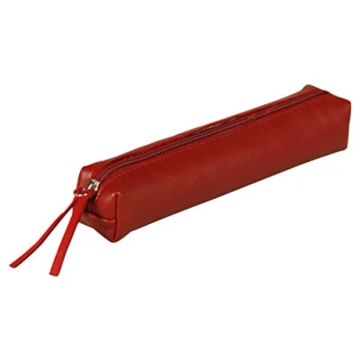 Afbeelding van Clairefontaine 410066C Kleine smalle etui van echt leer, 19,5 x 2,5 4 cm, robijnrood