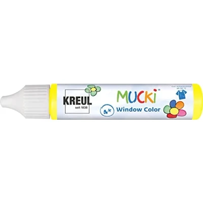 Afbeelding van KREUL 24403 Mucki Window Color, geel, 29 ml stift, raamverf op waterbasis, parabeenvrij, glutenvrij, lactosevrij, veganistisch, gemakkelijk te schilderen, afwasbaar