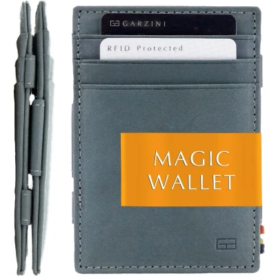 Afbeelding van Garzini compacte Portemonnee voor heren en dames uit leder, Kaarthouder met RFID bescherming, Portefeuille plaats 10 kaarten, Magic Wallet Essenziale, Blauw