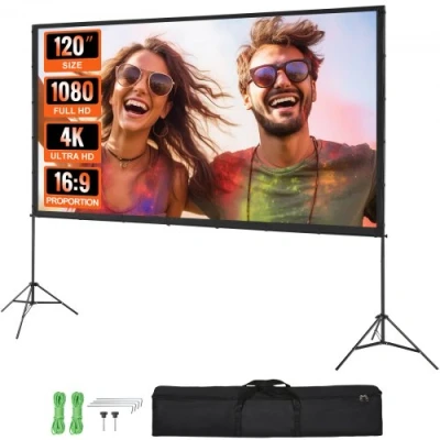 Afbeelding van VEVOR Projectorscherm met standaard, 120 inch 16:9 4K 1080 HD outdoor filmscherm kreukvrij projectiescherm statieven en draagtas, voor thuisbioscoop, achtertuin, filmavond