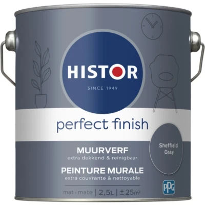Afbeelding van histor perfect finish muurverf mat sheffield grey 2.5 ltr