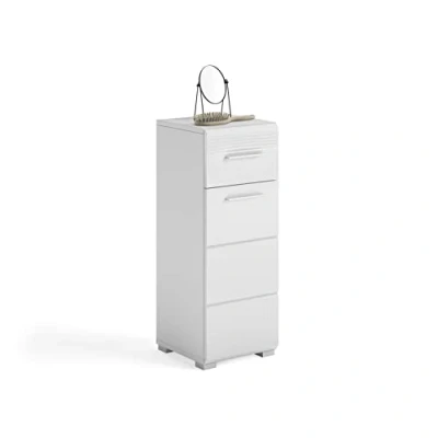 Afbeelding van Linus badkamerkast 1 deur, lade hoog glans wit,wit.