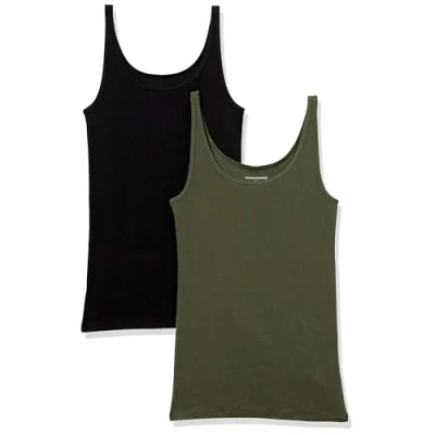 Afbeelding van Amazon Essentials 2 Pack dunne riem tank voor dames,Donker Olijf/Zwart,3XL 4XL