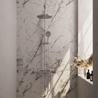 Afbeelding van Brauer Chrome Edition Regendoucheset opbouw hoofddouche 30cm glijstang handdouche rond 3 standen gladde knoppen chroom Minimalistisch
