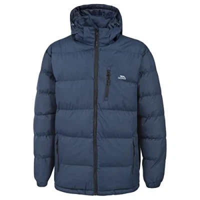 Afbeelding van Trespass Clip, Navy, M, warm gewatteerde waterdichte jas met afneembare capuchon voor mannen, medium, blauw