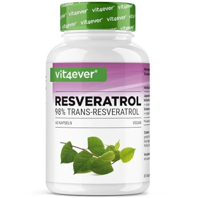 Afbeelding van resveratrol 520 mg per capsule 98% trans uit Japans duizendknoop wortelextract 100:1 + piperine voor optimale biologische beschikbaarheid 60 capsules hooggedoseerd veganistisch