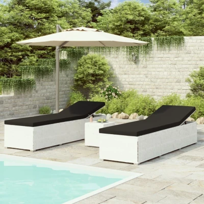 Afbeelding van 3 delige Ligbeddenset met theetafel poly rattan wit