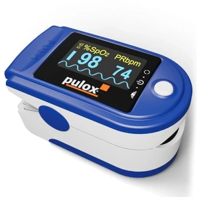 Afbeelding van Pulsoximeter PULOX PO 200A Solo in blauw Oximeter met alarm, pulstoon en draaibaar display Vingeroximeter voor het meten van de zuurstofverzadiging bloed pols