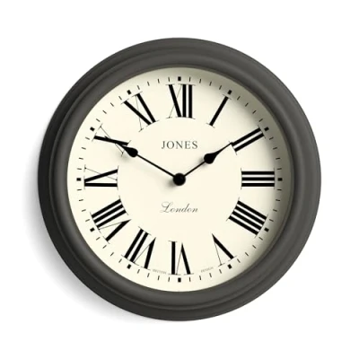 Afbeelding van Jones Clocks® Venetiaanse wandklok Klassiek traditioneel ontwerp met duidelijke, gemakkelijk te lezen wijzerplaat voor de eetkamer van het keukenbureau 30 cm. (Romeins cijfer, Donker grijs)