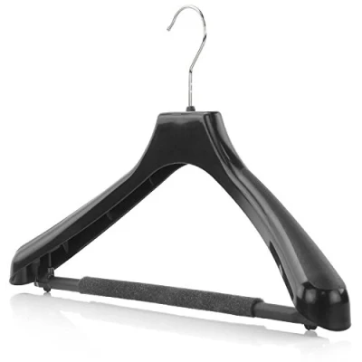 Afbeelding van HANGERWORLD Set van 10 zwarte 42 cm plastic pak jas kleding hanger met antislip broekstang